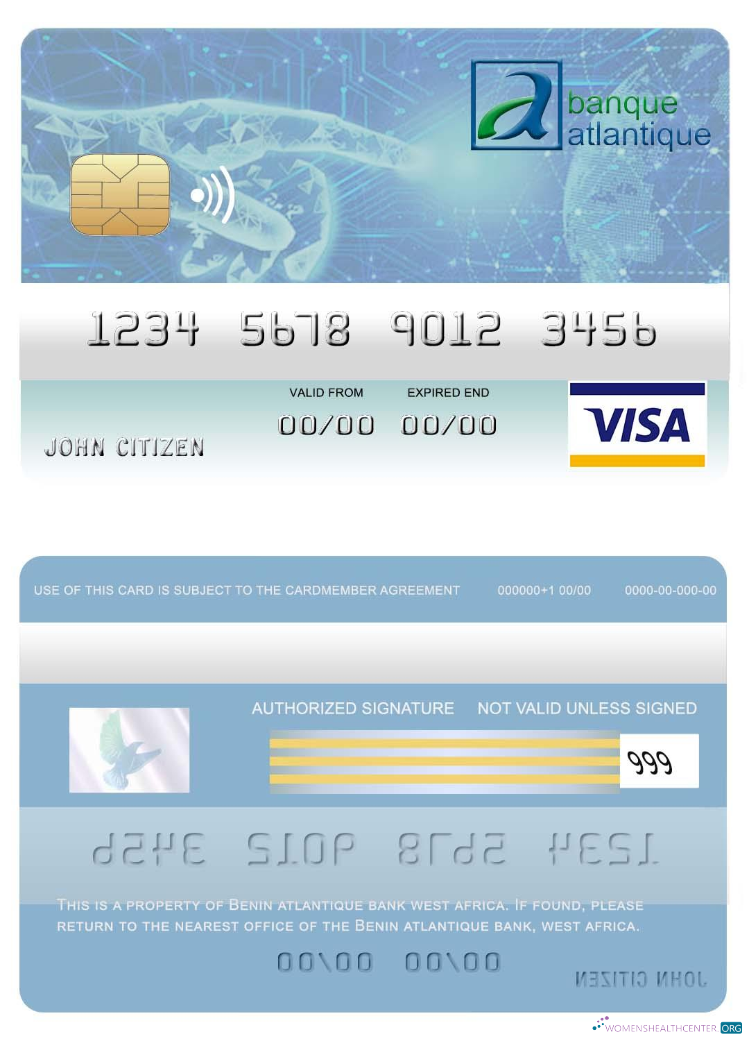 Download Benin Atlantique bank visa card Photoshop template